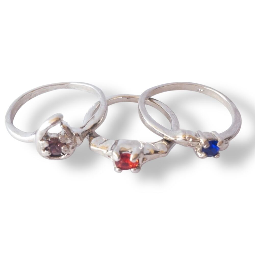 Silver 3 Ring Lot With Gemstones Size 5 and 7